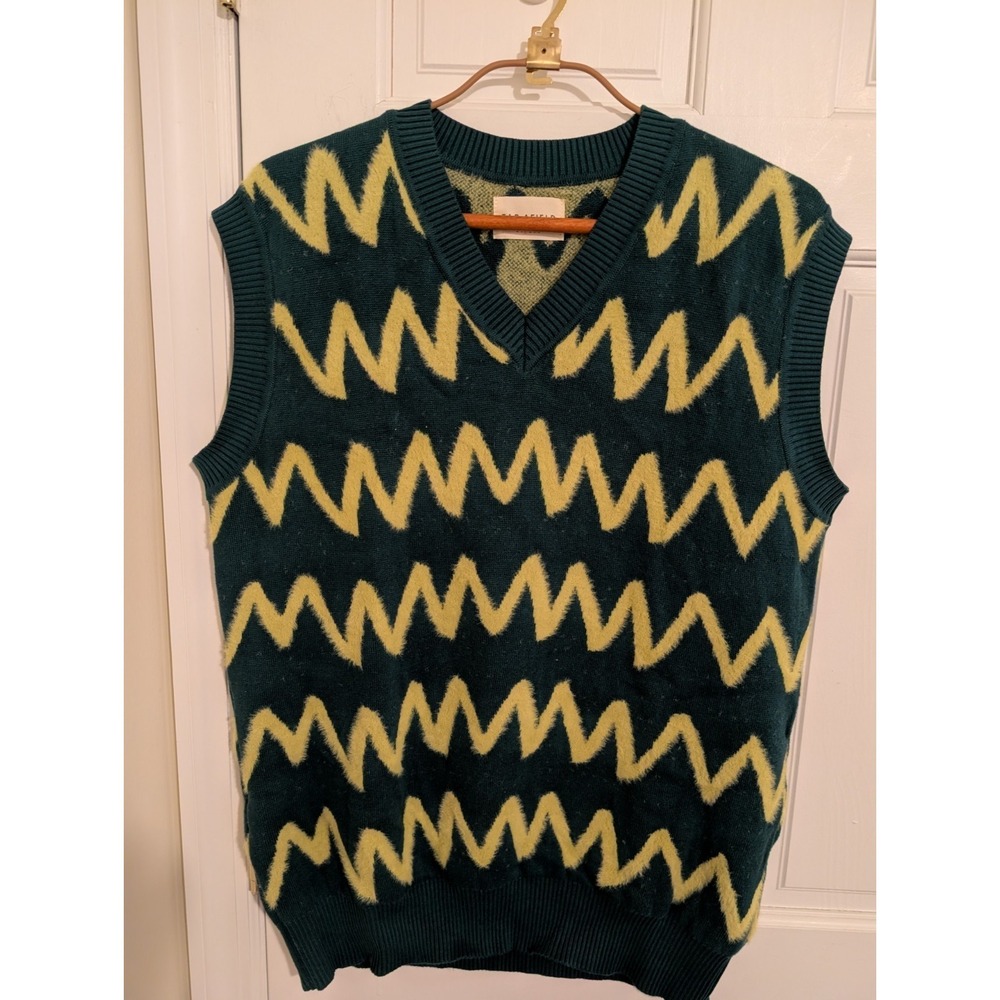 FAR AFIELD Men's Pinto Vest Knit Zig in Deep Teal/Citronelle Size 2 Medium
